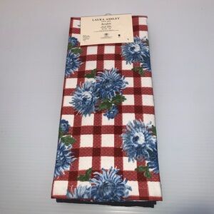 Laura Ashley Red Gingham with Blue Floral Kitchen Towels - Set of Three